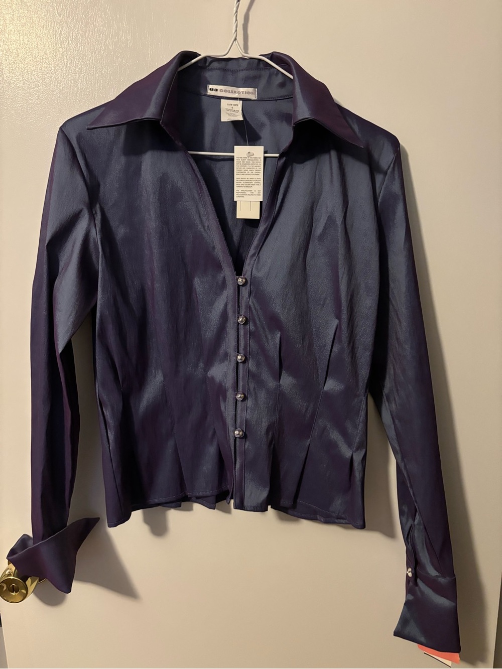 Vintage Retro 90s Y2K U3 Collection Metallic Purple Button Down Blouse Size 6